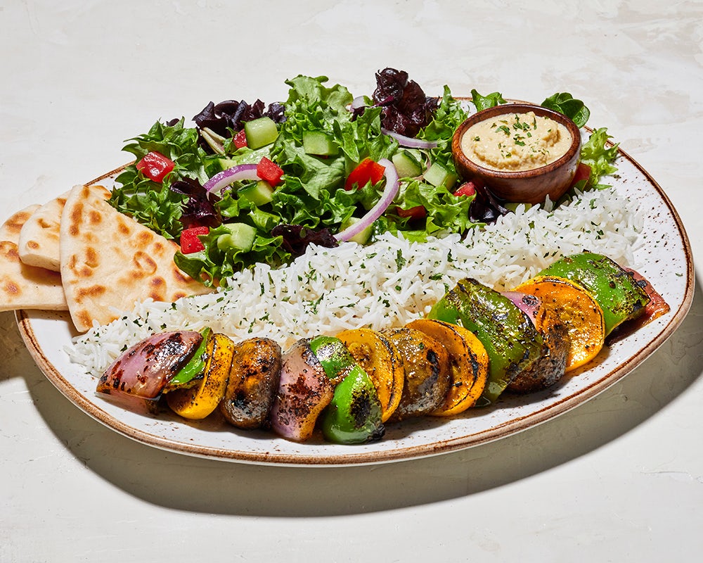 Order Veggie Kabob Plate food online from Luna Grill store, Sherman Oaks on bringmethat.com