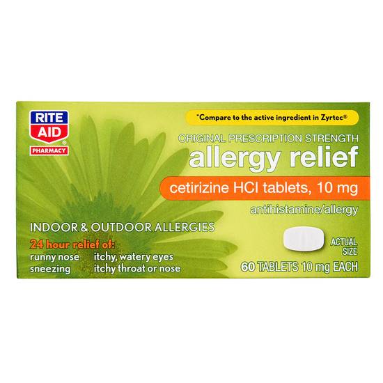 Order Rite Aid Pharmacy Cetirizine Allergy Relief 10 mg (60 ct) food online from Rite Aid store, PITTSBURGH on bringmethat.com