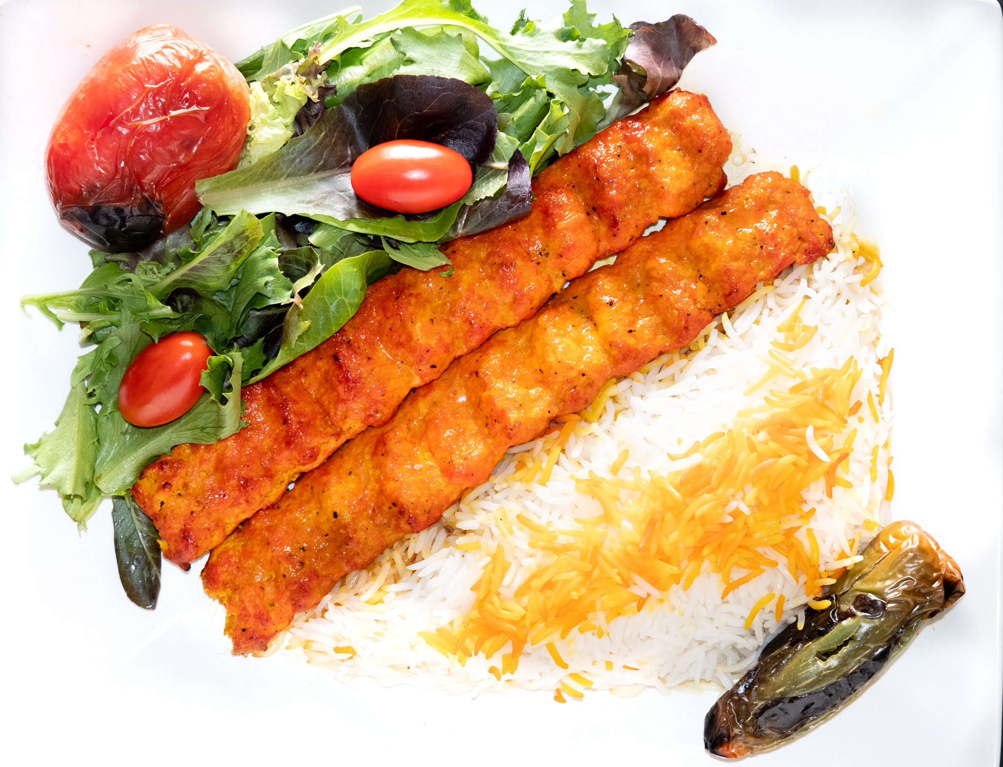 Order 9. Ground Chicken Kabob Plate food online from Shayan Express store, Los Angeles on bringmethat.com