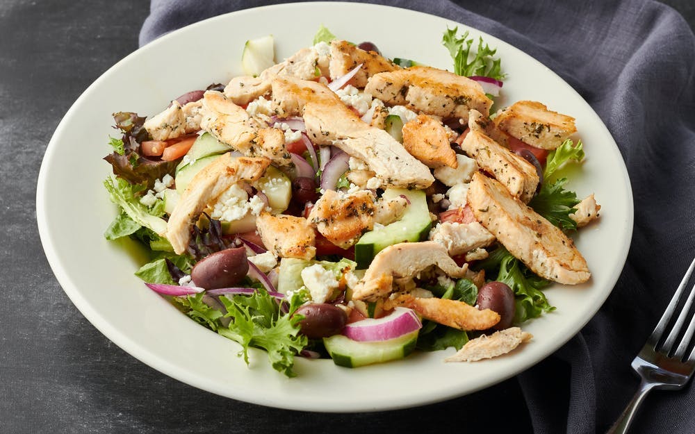 Order Greek Chicken Salad - Salad food online from Three Brothers Italian Restaurant store, Bowie on bringmethat.com