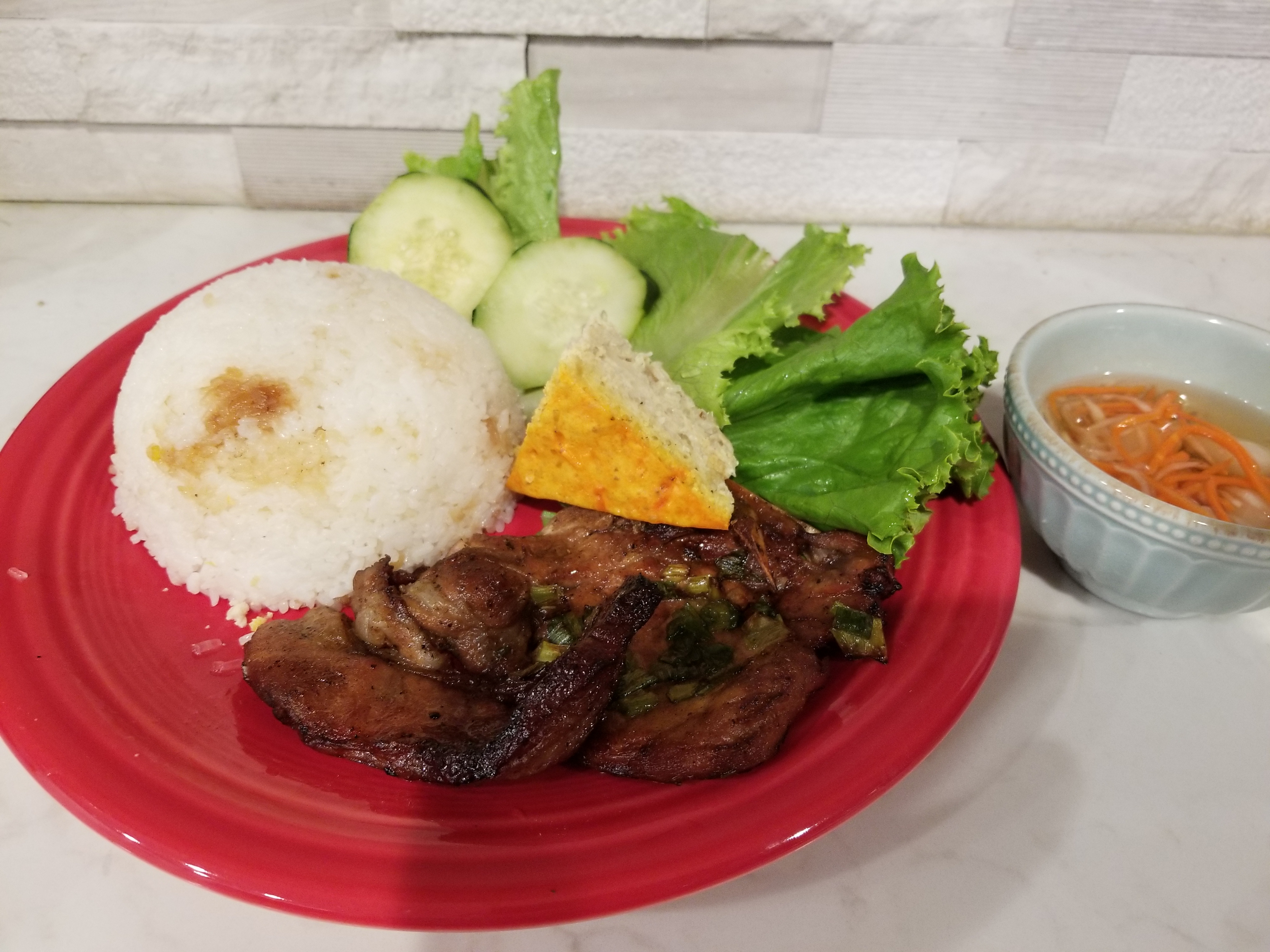 Order 76. Grilled Pork Chop w/ meatloaf-Com suon cha  food online from Tuyet Mai store, San Francisco on bringmethat.com