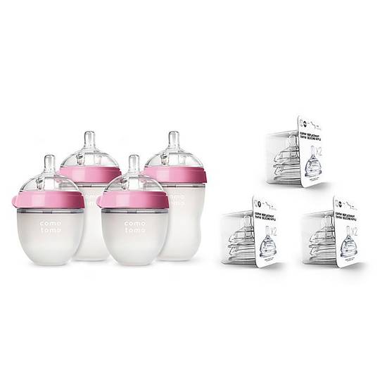 Order comotomo® 7-Piece Baby Bottle Gift Set in Pink food online from Bed Bath & Beyond store, Huntsville on bringmethat.com