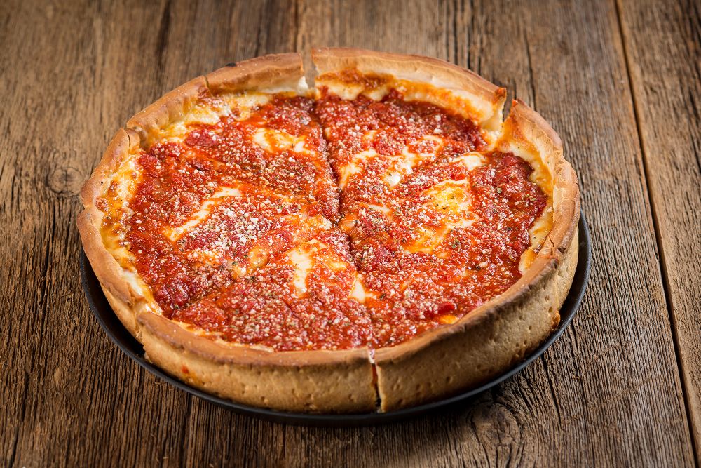 Order Chicago-Style Dip Dish Pizza food online from Rosati's store, Mokena on bringmethat.com
