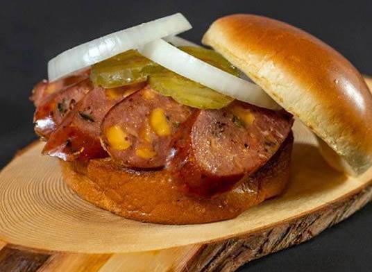 Order Spicy Cheddar Sausage Sandwich food online from Big Deal Burger store, Solvang on bringmethat.com
