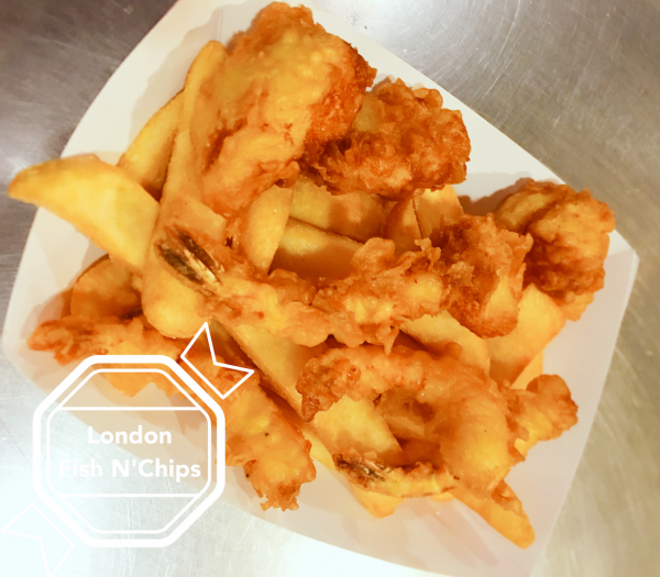 Order 4 Jumbo Shrimps and Chips food online from London Fish Nchips store, Hayward on bringmethat.com