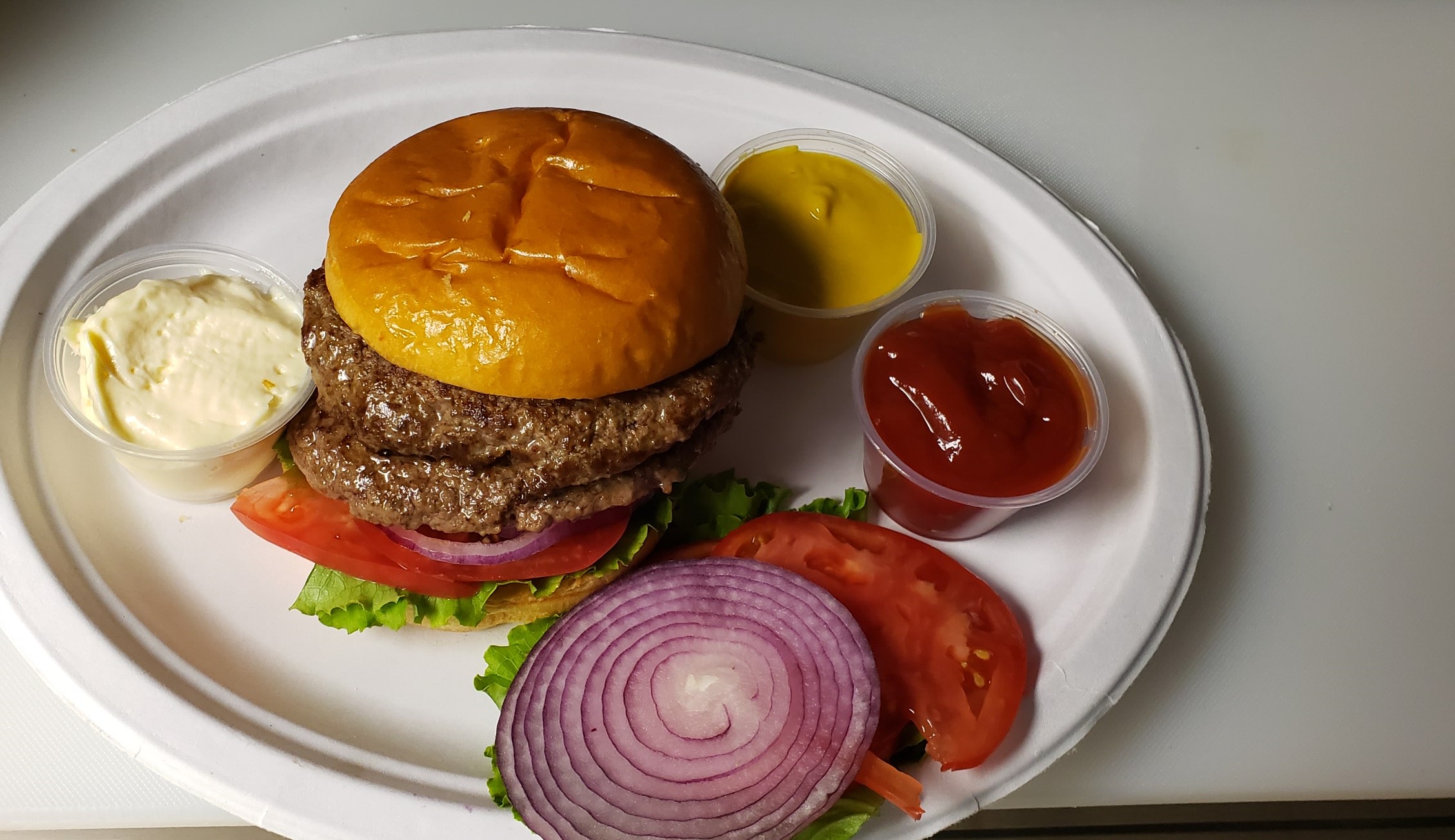 Order 2/3 lb Double Burger food online from Gyro Eats store, Chicago on bringmethat.com
