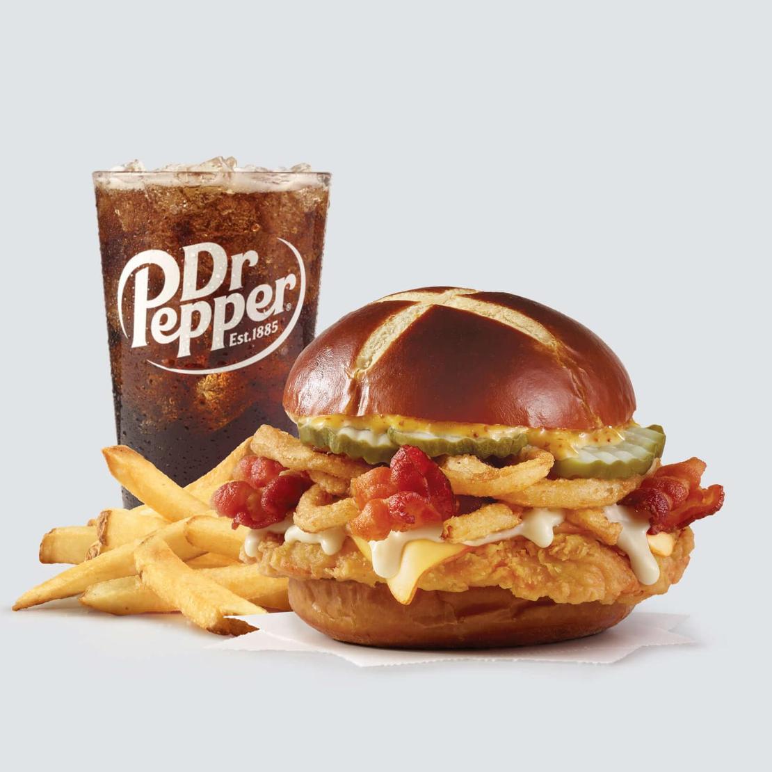 Order Pretzel Bacon Pub Chicken Sandwich Combo food online from Wendy's store, Fishers on bringmethat.com