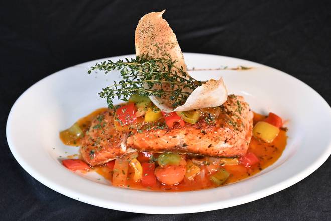 Order Grilled Salmon Raratouille food online from Allen Bar & Lounge store, Hanover on bringmethat.com