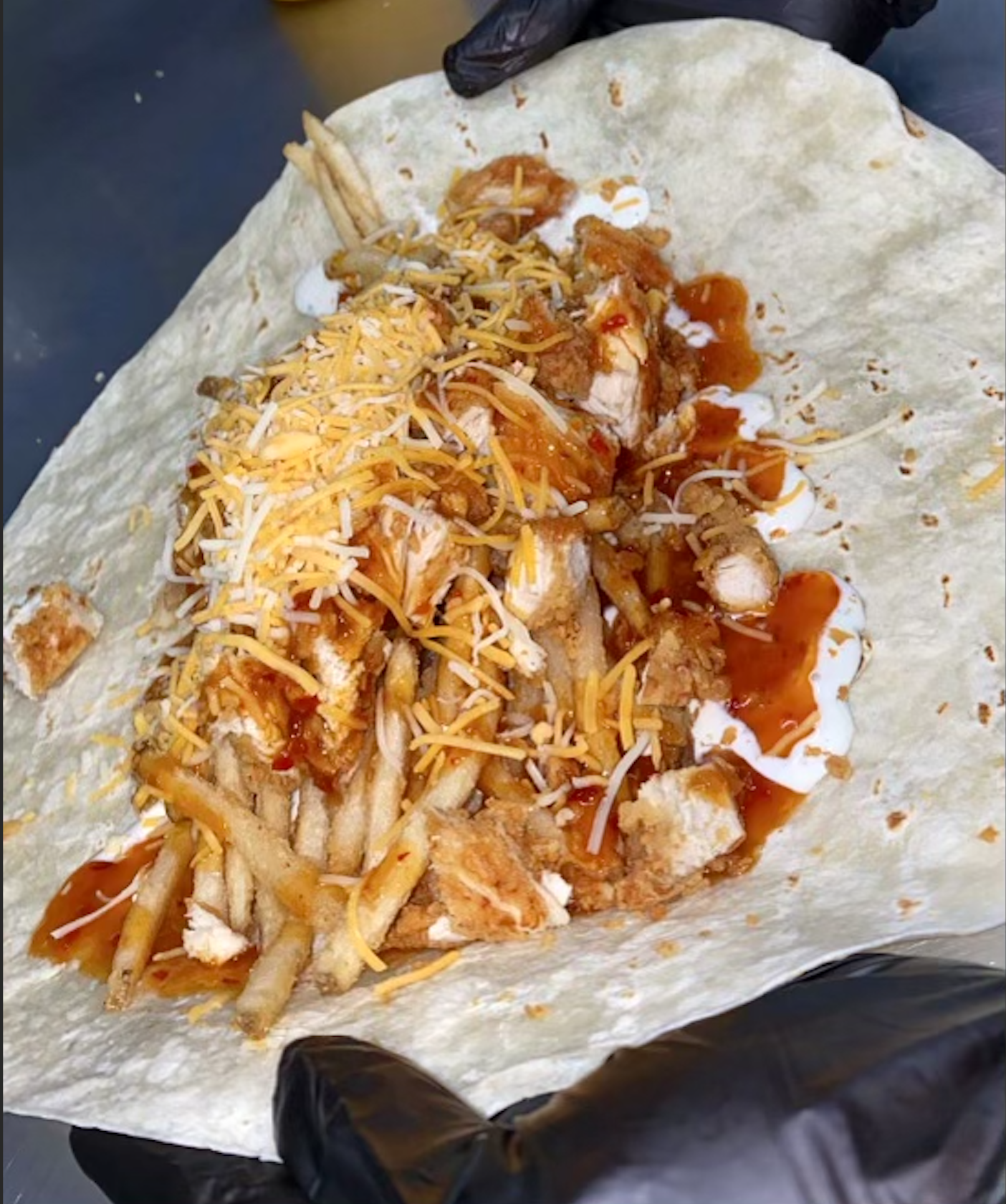 Order Buffalo Fry Burrito food online from The Chicken Shack store, Aurora on bringmethat.com