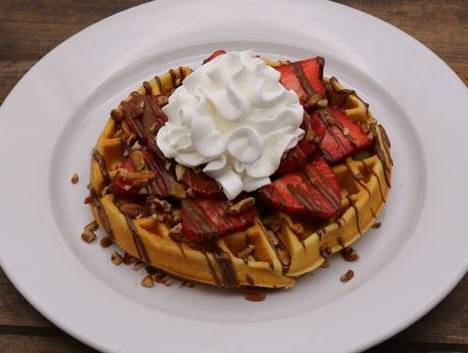Order Strawberry Nutella Waffle food online from Seven Mile Cafe store, Denton on bringmethat.com