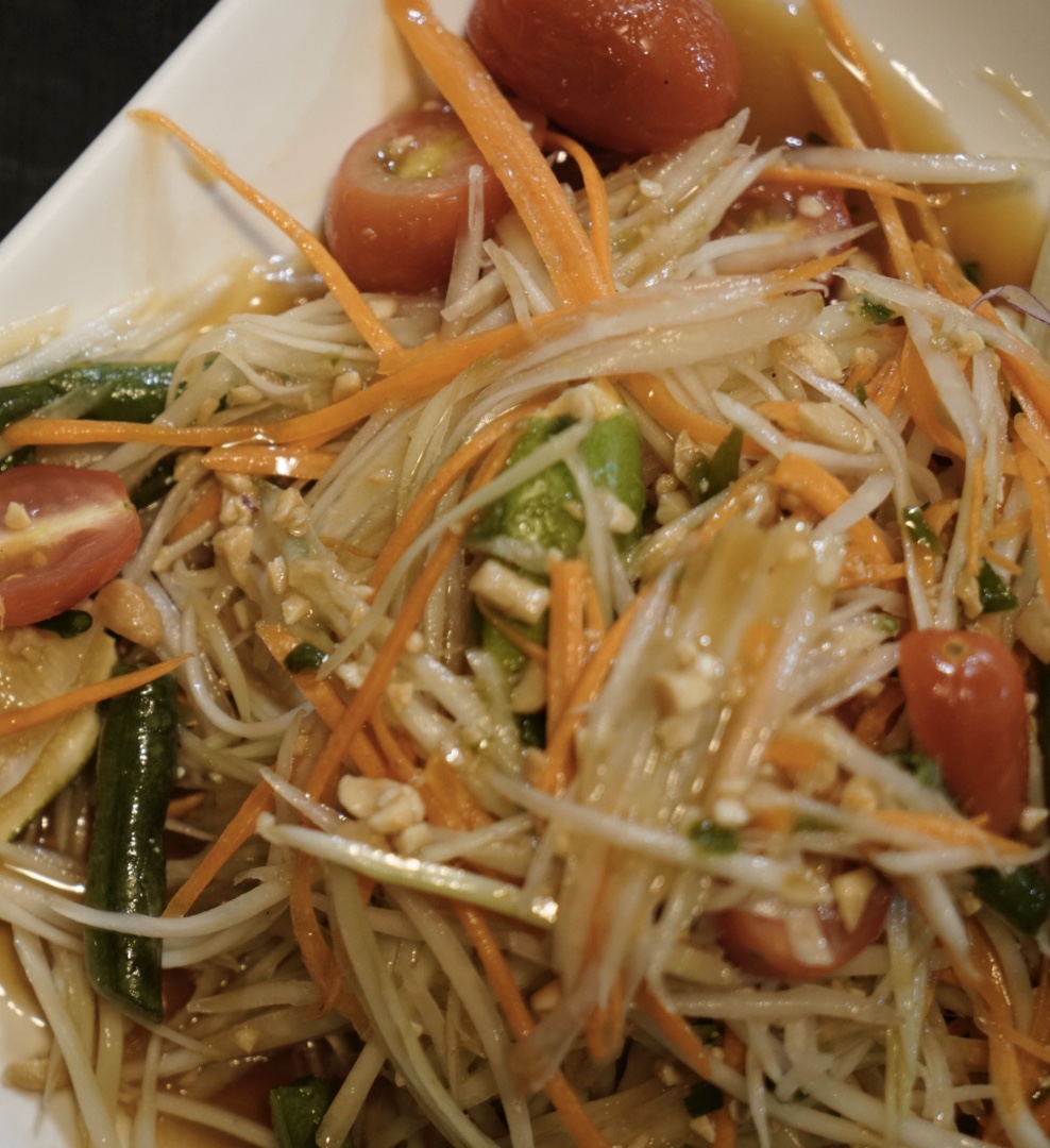 Order 22. Green Papaya Salad food online from Royal Orchid Thai Restaurant store, Riverside on bringmethat.com