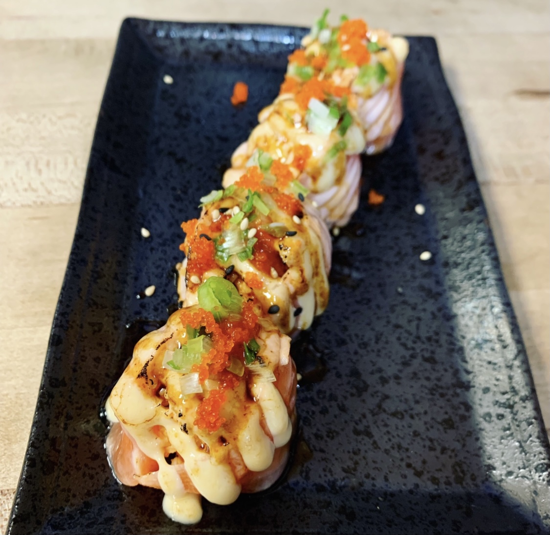 Order Seared Salmon W/Spicy crab food online from Avocado Roll & Sushi store, Fullerton on bringmethat.com