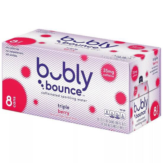 Order Bubly Bounce Caffeinated Sparkling Water Triple Berry Cans (12 oz x 8 ct) food online from Rite Aid store, Brook Park on bringmethat.com