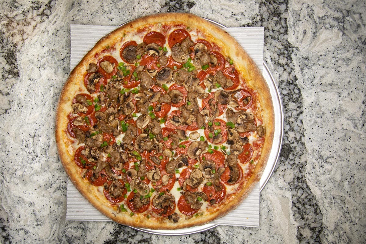 Order Topshelf House Deluxe Pizza - Small 9" food online from Topshelf Pizza & Pub store, Muskegon on bringmethat.com