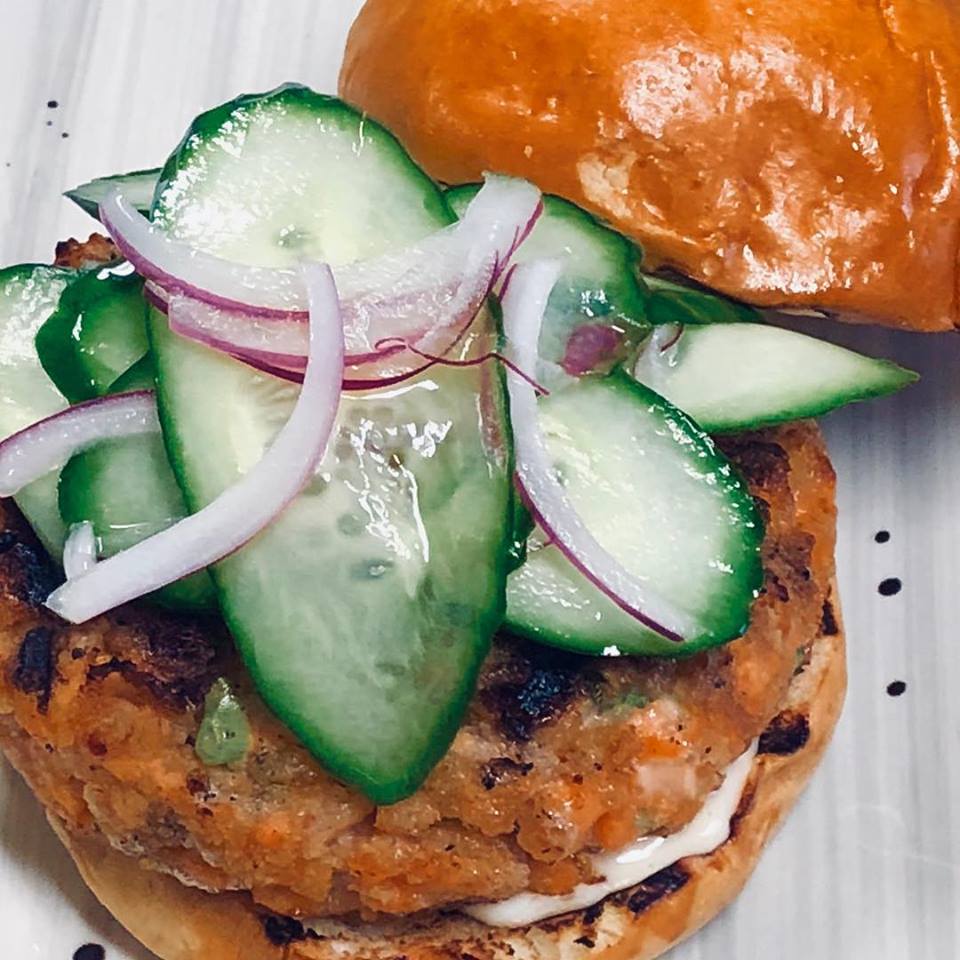 Order Salmon Burger food online from Bonfire Grille store, Milford on bringmethat.com