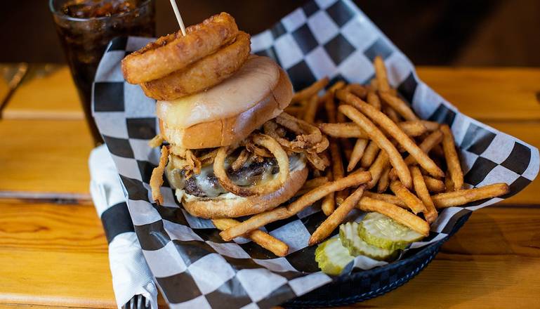 Order French Onion Burger food online from The Boulder Tap House store, Rochester on bringmethat.com