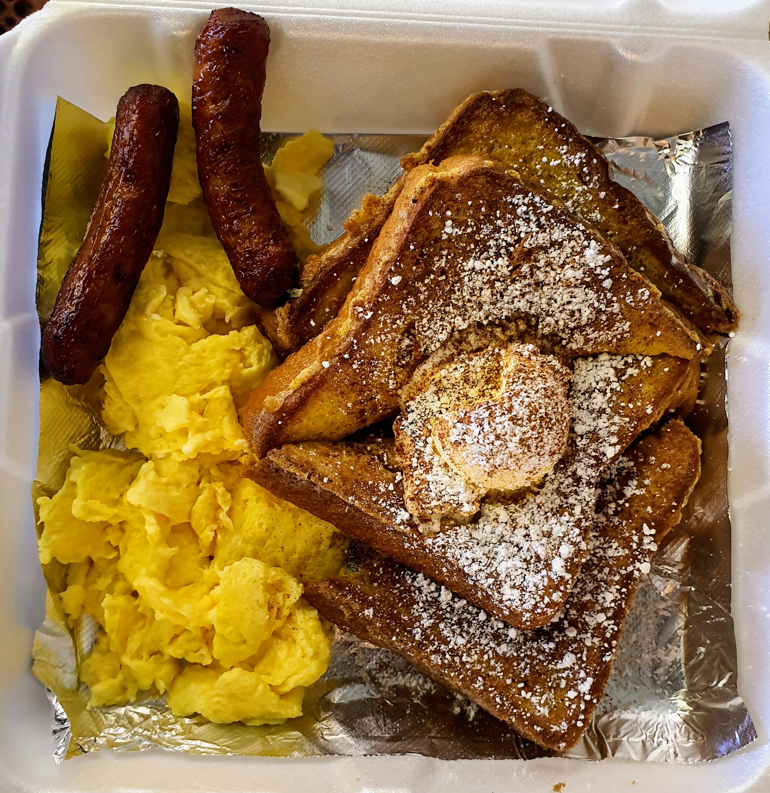 Order French Toast Special with Sausage food online from Omega Burgers Lakewood store, Lakewood on bringmethat.com