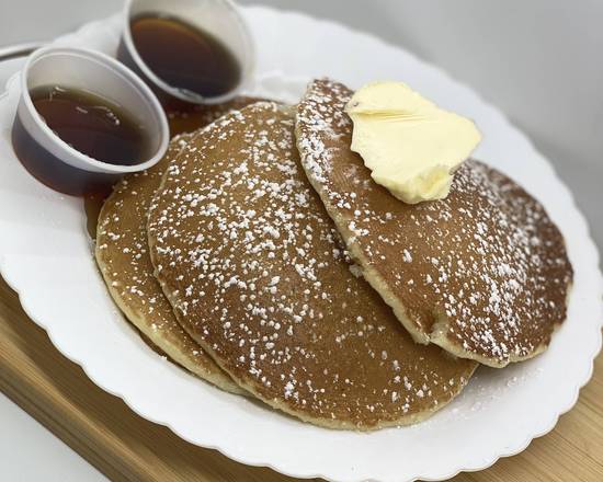 Order Pancakes With 2 Eggs food online from Charlies Bagel & Deli store, Woodbridge on bringmethat.com