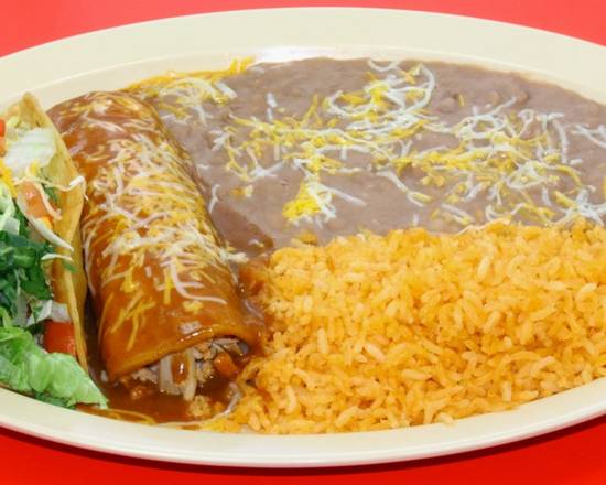 Order One Ground Beef Enchilada and One Taco Plate food online from Chile Verde store, Hawthorne on bringmethat.com