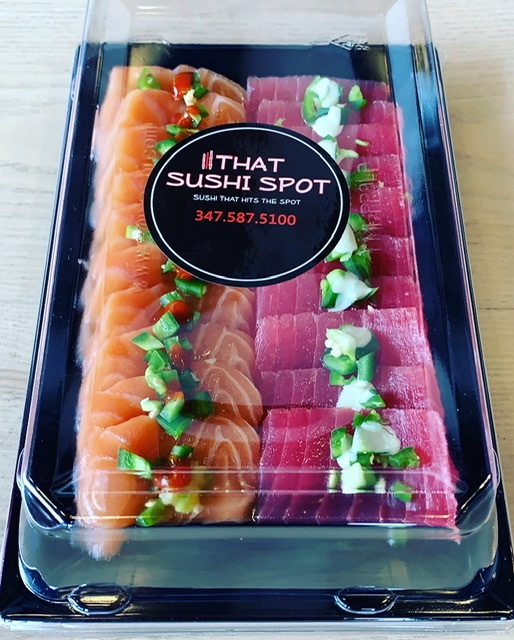 Order Half Salmon & Half Tuna Sashimi Platter (16 Pieces) food online from That Sushi Spot store, Brooklyn on bringmethat.com