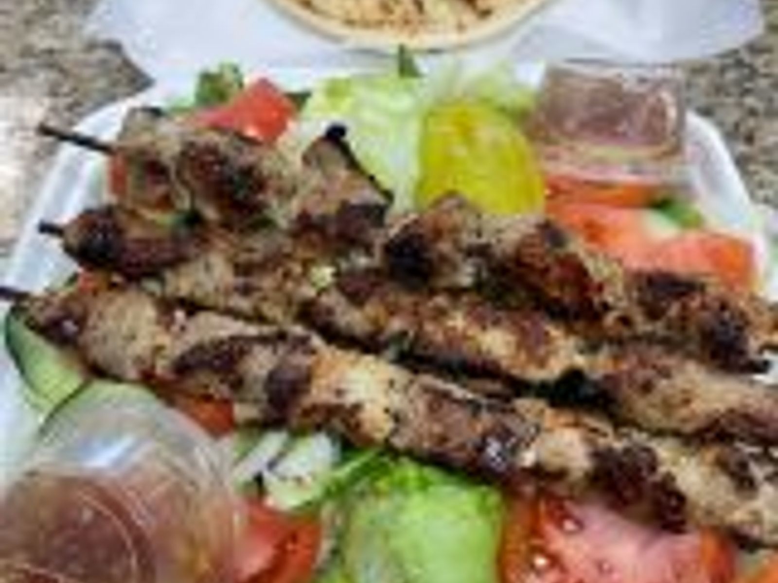 Order 3 Pc. Pork Kabob on Salad  food online from Squabs Gyros store, Melrose Park on bringmethat.com