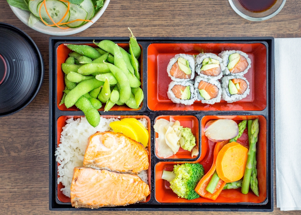 Order Gluten-Free Salmon Bento Box food online from Fuji store, Quincy on bringmethat.com