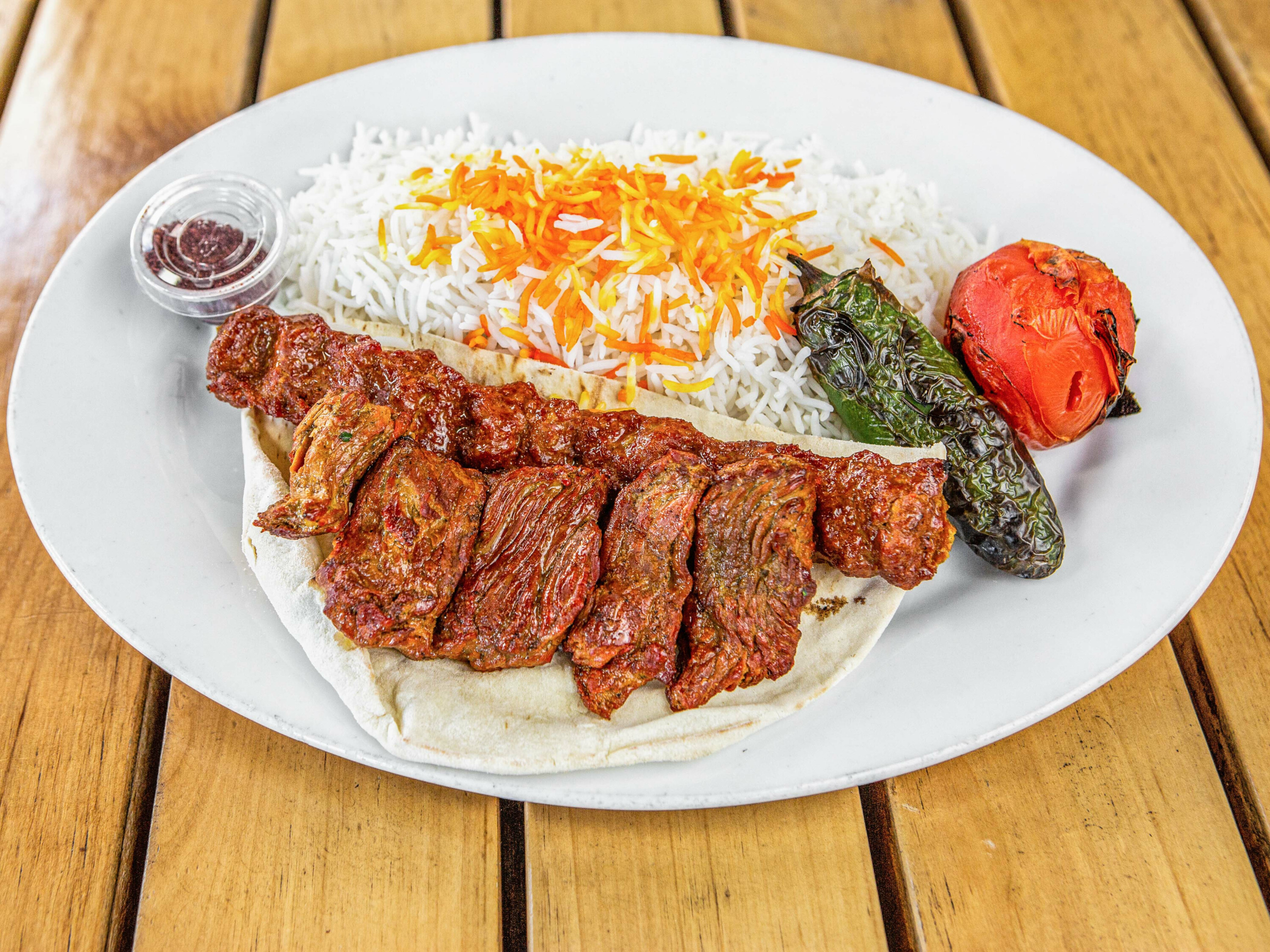 Order Soltani Kabob Plate food online from The Mediterranean Kitchen store, Los Angeles on bringmethat.com