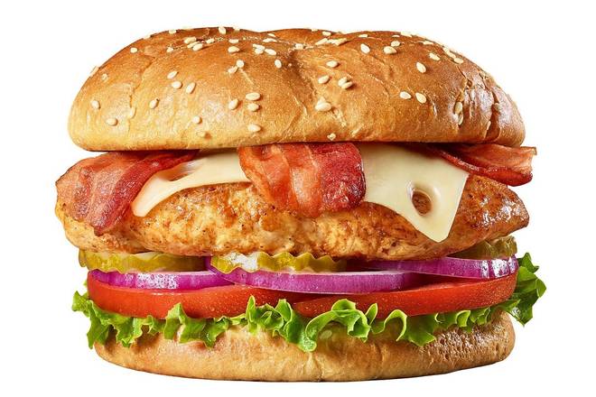 Order Pig 'n' Chicken Burger food online from The Burger Den store, Belleville on bringmethat.com