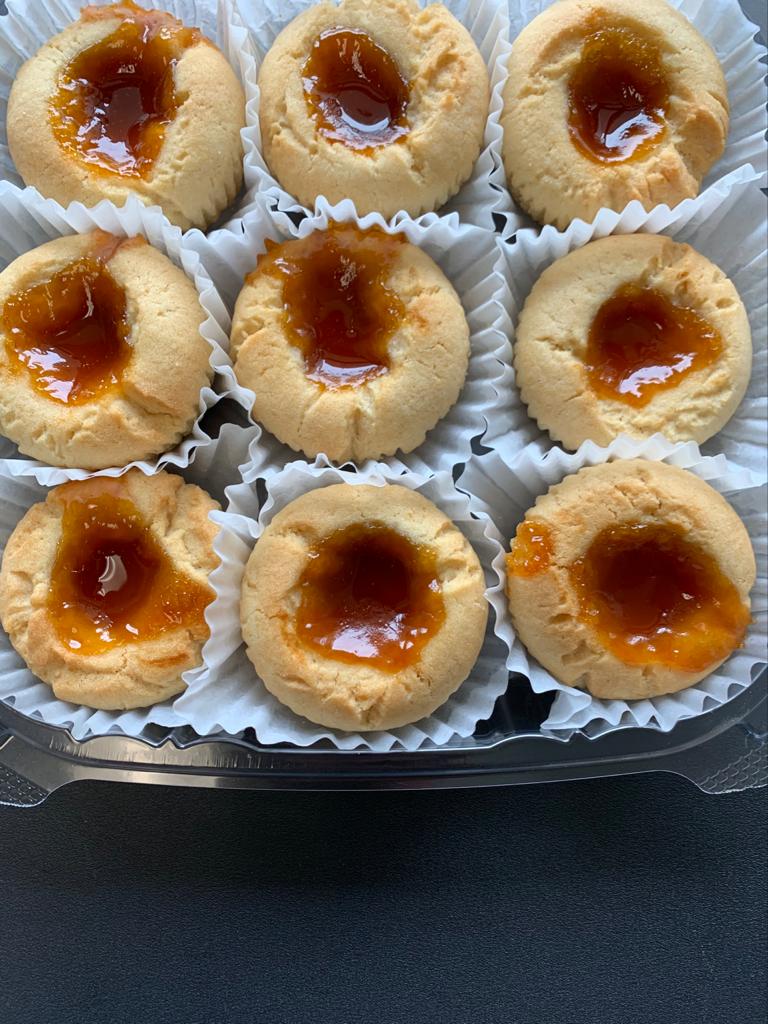 Order Apricot Jam Thumbprint Cookies - 3 Pieces food online from Lema Bakery store, Houston on bringmethat.com