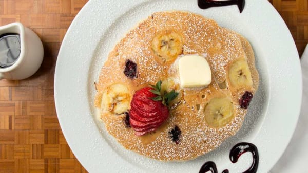 Order Banana & Blackberry Pancakes food online from Naked Cafe store, Carlsbad on bringmethat.com