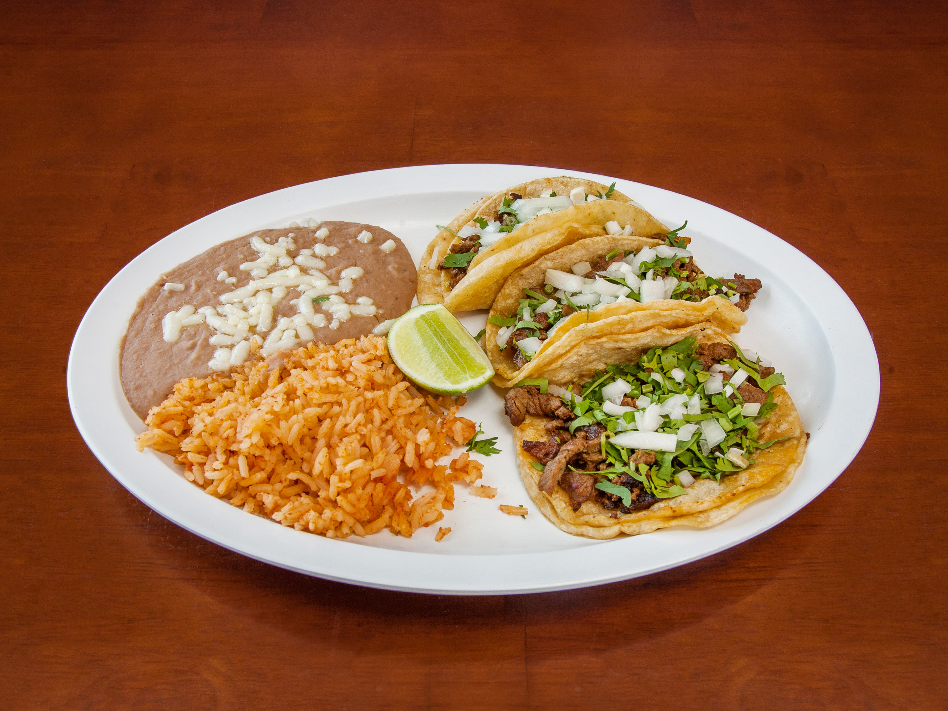 Order 3 Taco Dinner  food online from Taqueria Los Maizales store, Bensenville on bringmethat.com