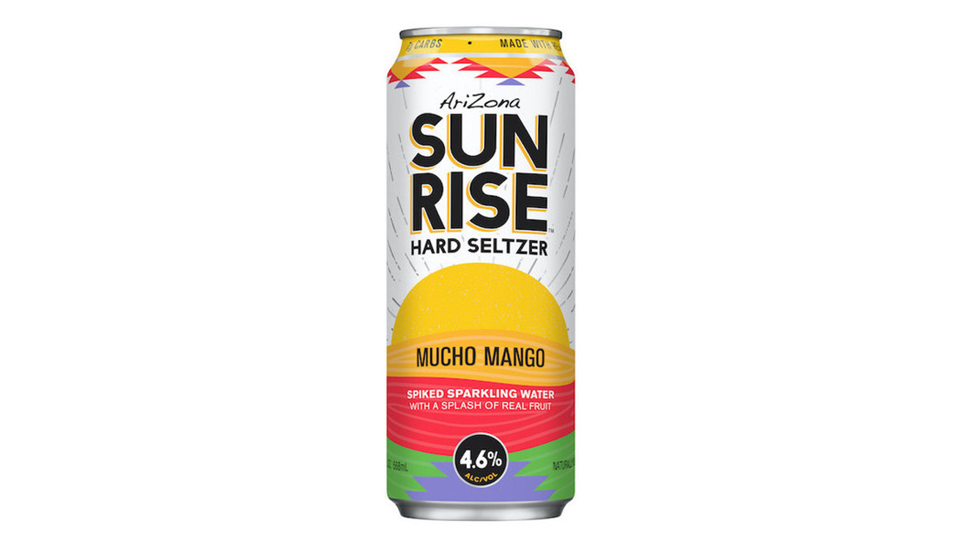 Order Arizona Sunrise Hard Seltzer Mucho Mango 19oz Can food online from Liquor Palace store, Burbank on bringmethat.com