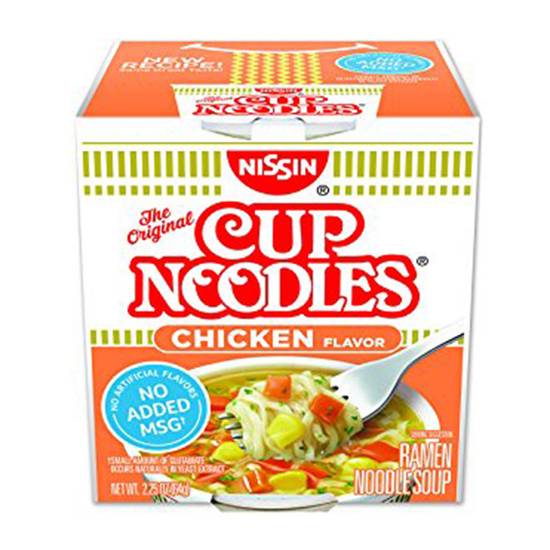 Order Nissin Cup Noodles Chicken Flavor Ramen Noodle Soup 2.25oz food online from Everyday Needs by Gopuff store, Lansdowne on bringmethat.com
