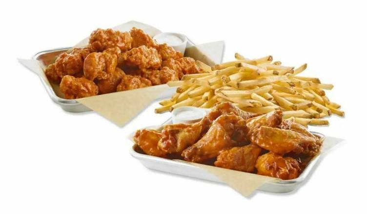 Order 20 Boneless + 20 Traditional Wings & Fries food online from Wild Burger store, Riverside on bringmethat.com