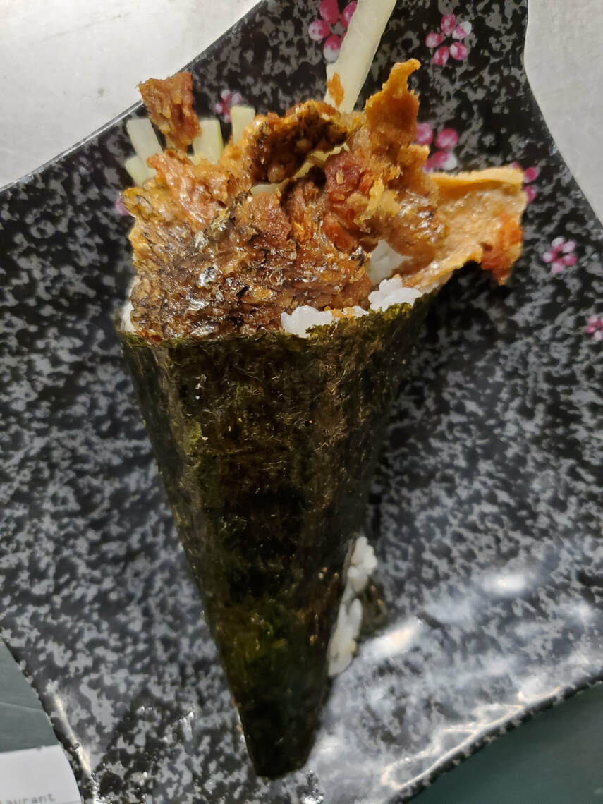 Order Salmon Skin Hand Roll food online from Shomi store, Stockton on bringmethat.com