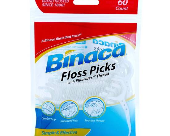 Order BINACA FLOSS PICKS WITH FLUORIDEX THREAD, 60 COUNT food online from Starway Liquor store, Bell Gardens on bringmethat.com