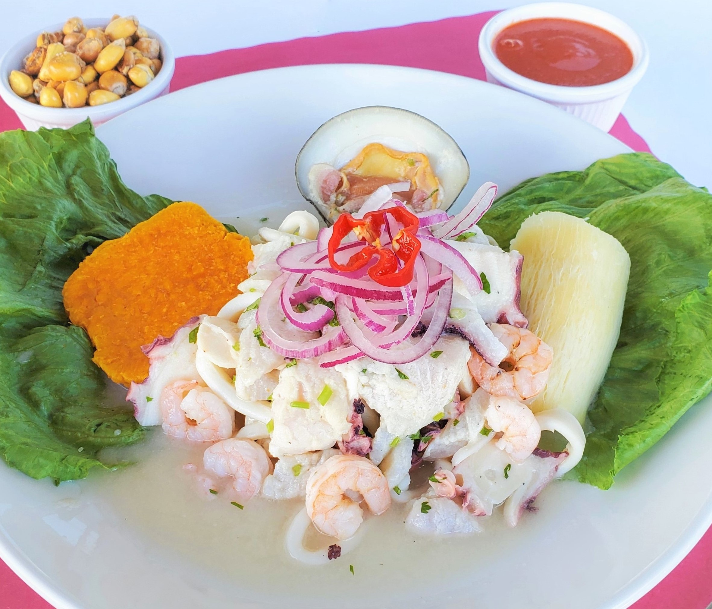 Order Ceviche Mixto food online from Mochica Restaurant store, Norwalk on bringmethat.com