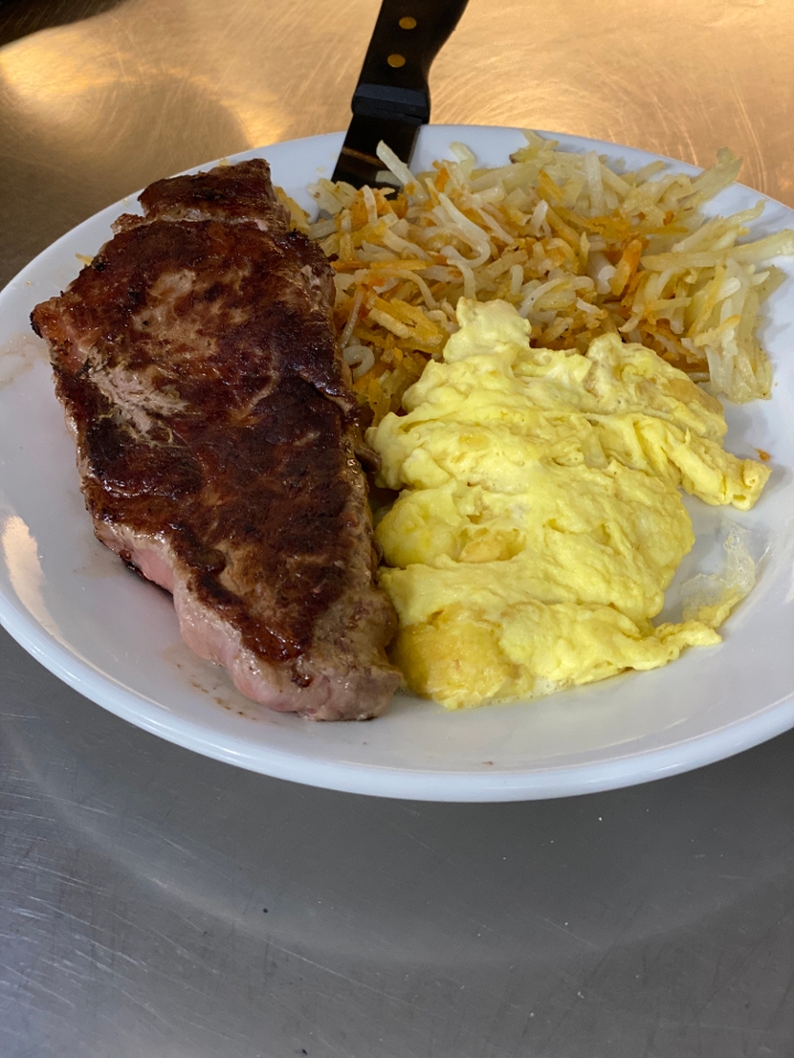 Order NY STEAK & EGGS food online from The Point Pancake House store, Gurnee on bringmethat.com
