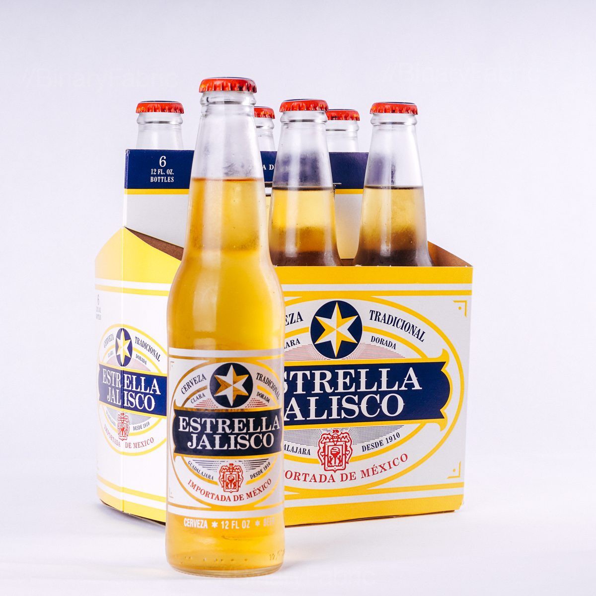 Order Estrella Jalisco Beer 6 Pack Bottle food online from Mirage Wine & Liquor store, Palm Springs on bringmethat.com