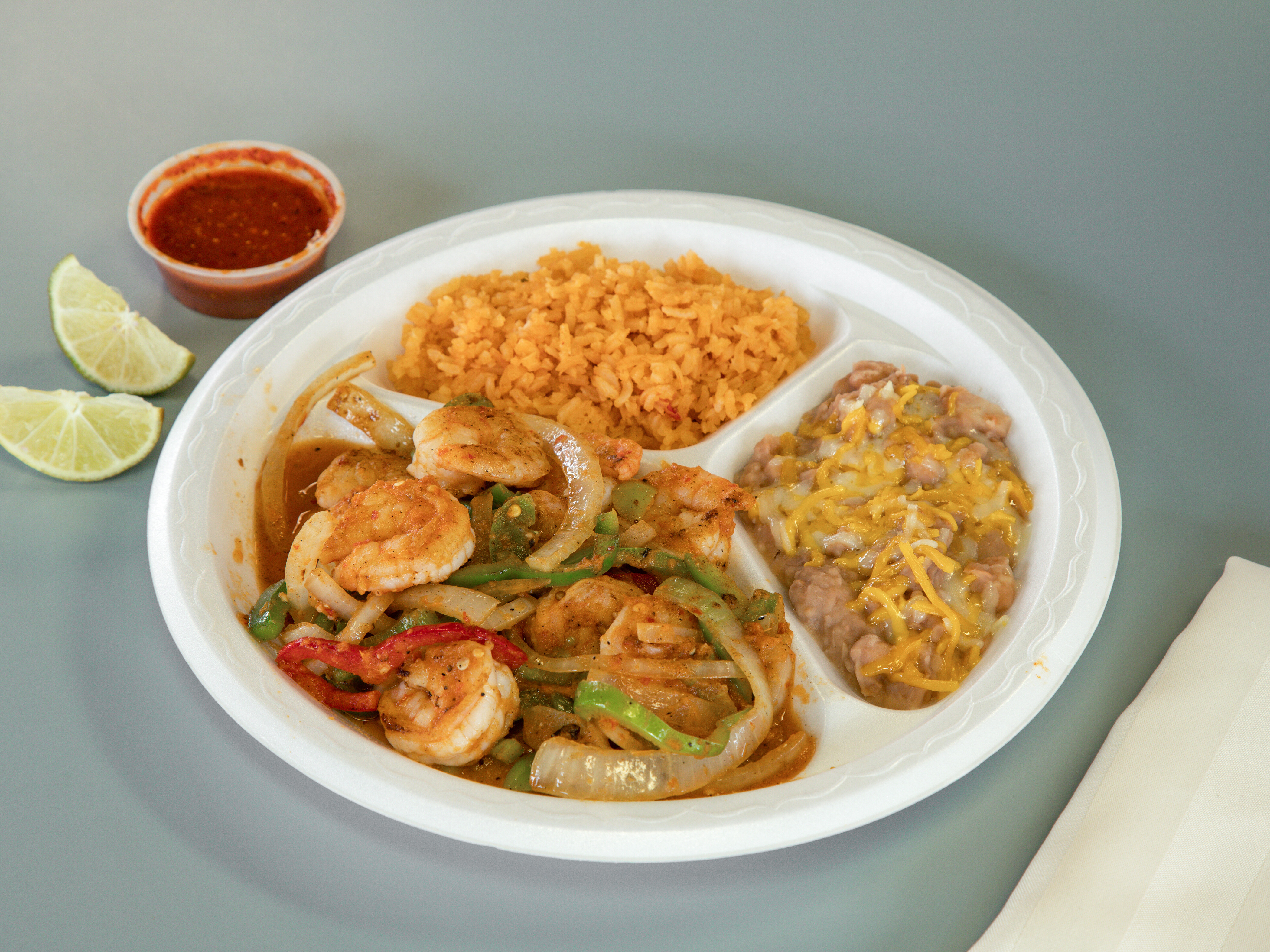 Order Shrimp Fajita Combo Plate (Includes small drink) food online from Aldertos Fresh Mexican Food store, Reno on bringmethat.com