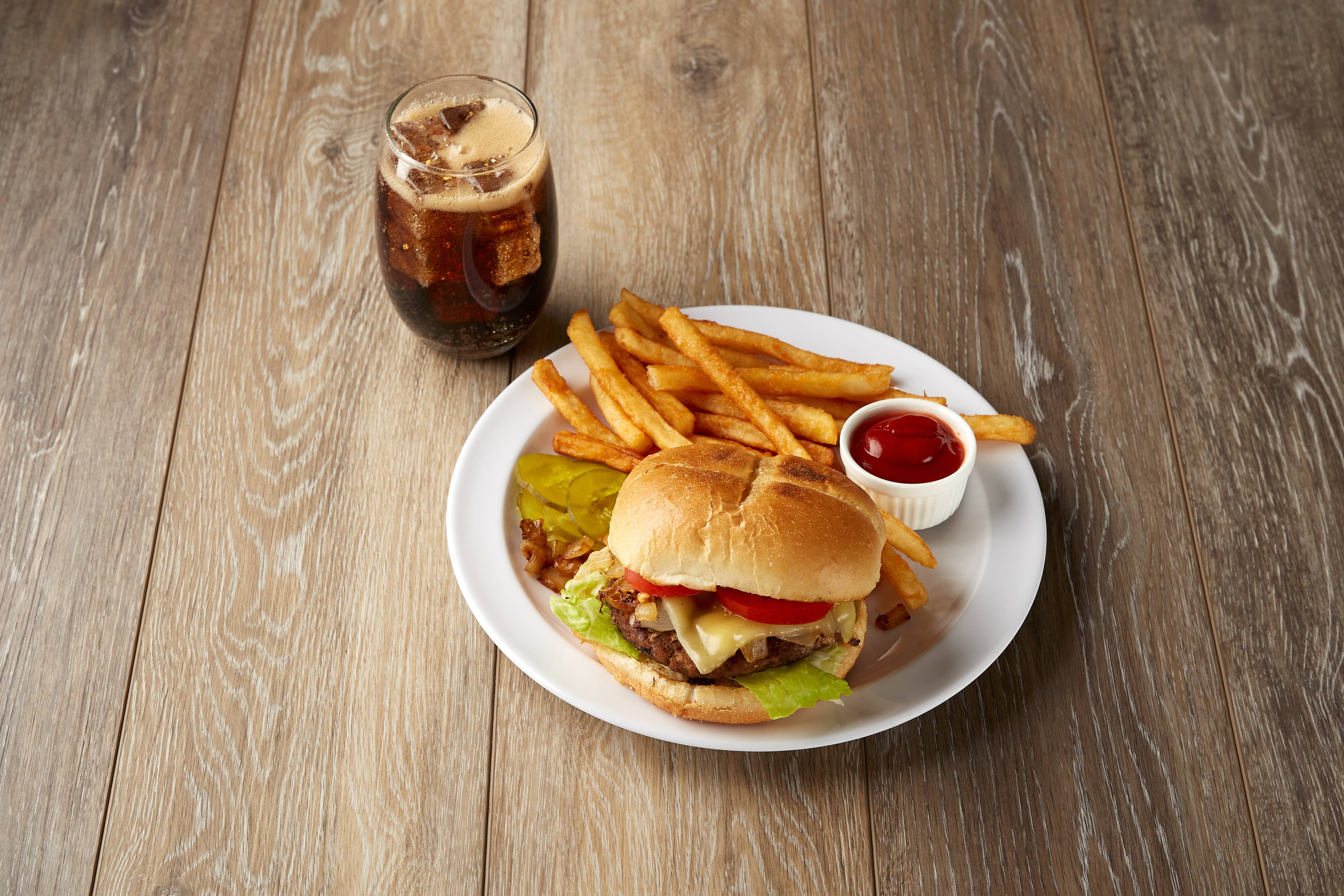 Order Deluxe Cheeseburger with Fries and Drink food online from Sal's NY Pizza store, Hampton on bringmethat.com