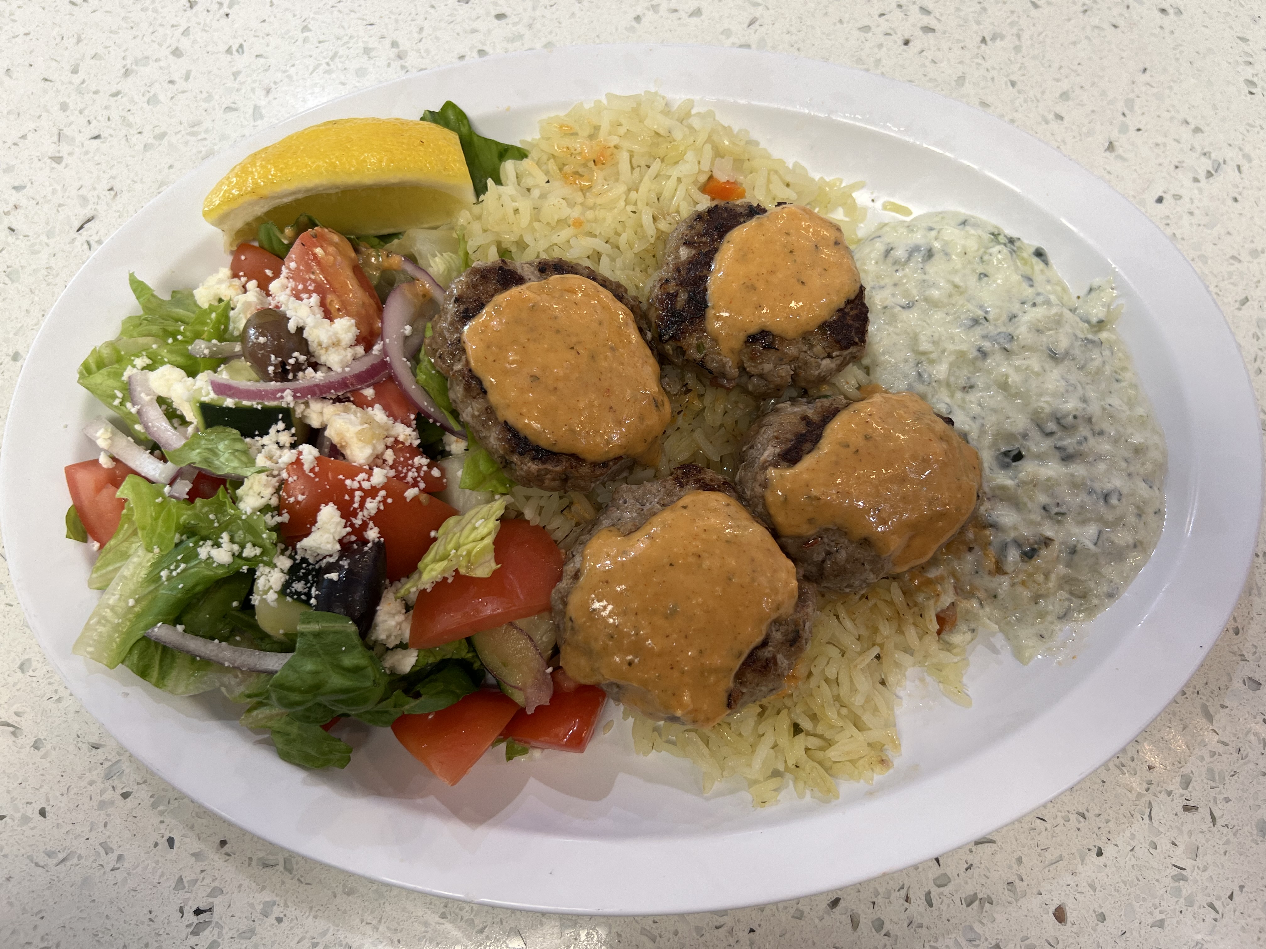 Order Meatball Plate food online from Mikonos Grill store, Milpitas on bringmethat.com