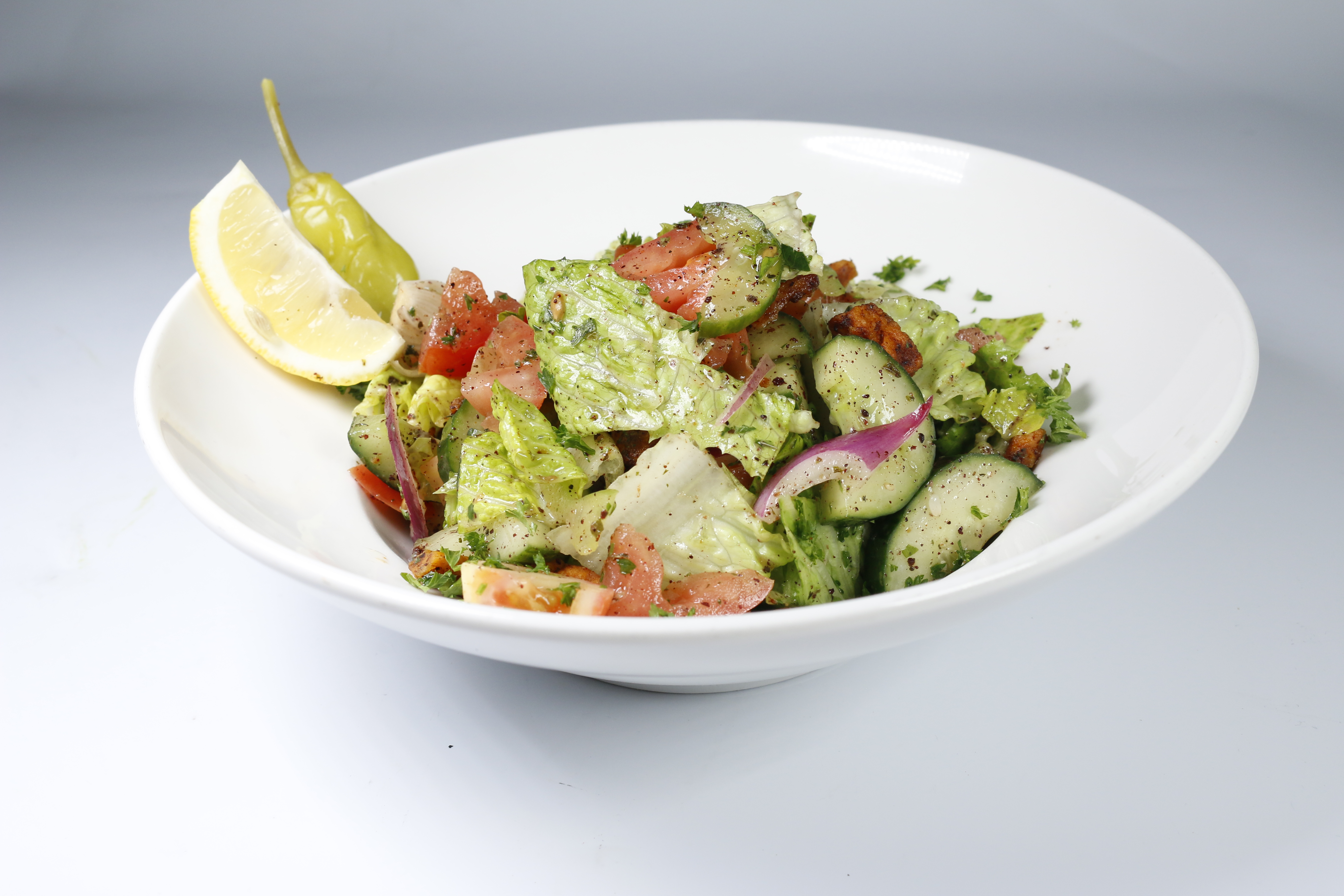 Order Fattoush Salad food online from Hummus Mediterranean Kitchen store, San Mateo on bringmethat.com