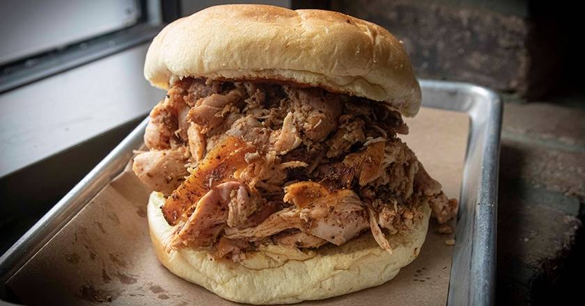 Order BEAR Pulled Chicken Sandwich food online from Bear's Smokehouse BBQ store, Asheville on bringmethat.com