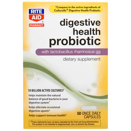 Order Rite Aid Digestive Health Probiotic with Lactobacillus Rhamnosus GG (50 ct) food online from Rite Aid store, Chico on bringmethat.com