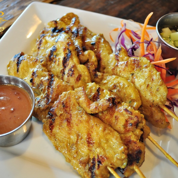 Order 4 Piece Chicken Satay food online from Rice Thai Cookery store, Portland on bringmethat.com