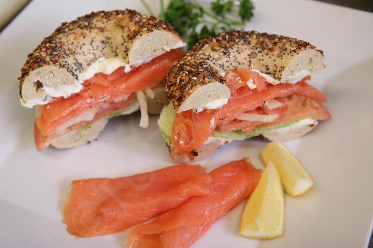 Order Sliced Salmon Sandwich food online from Bagel works store, New York on bringmethat.com