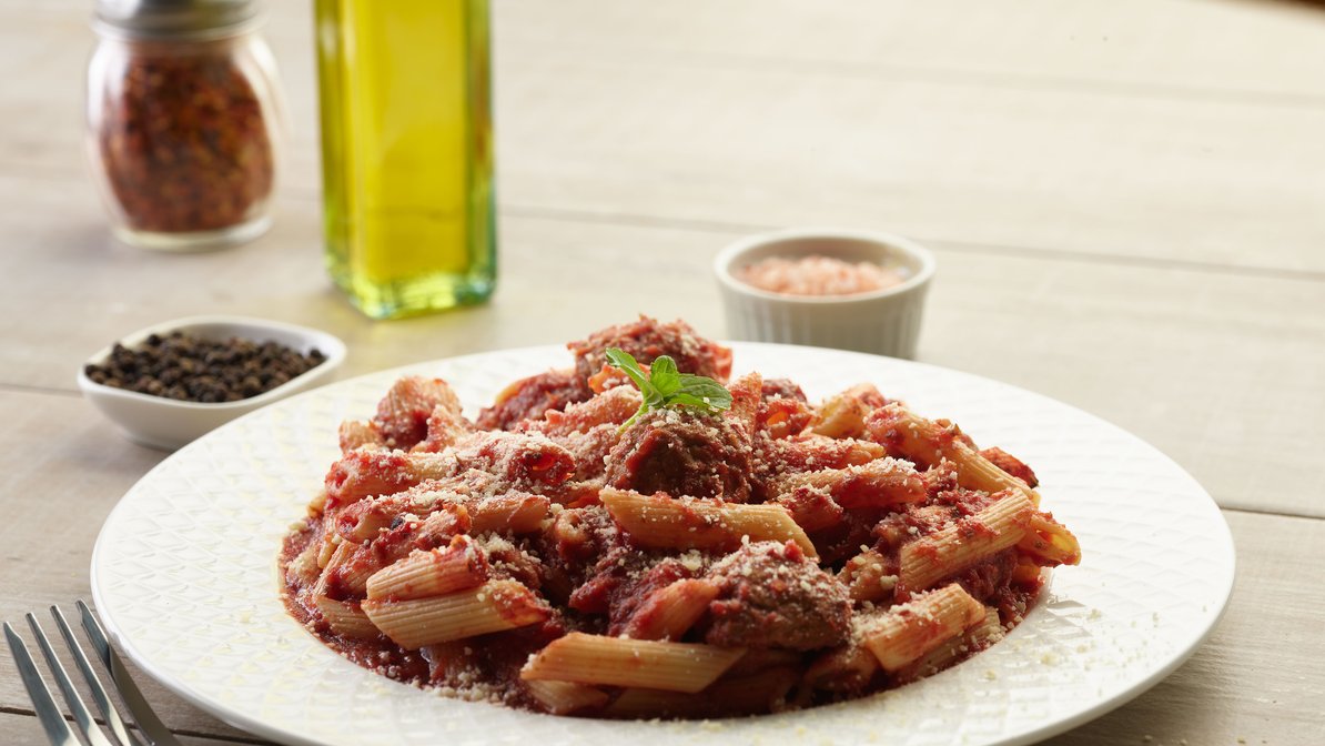 Order Penne meatball pasta food online from Chicago's Pizza With A Twist store, Arlington on bringmethat.com