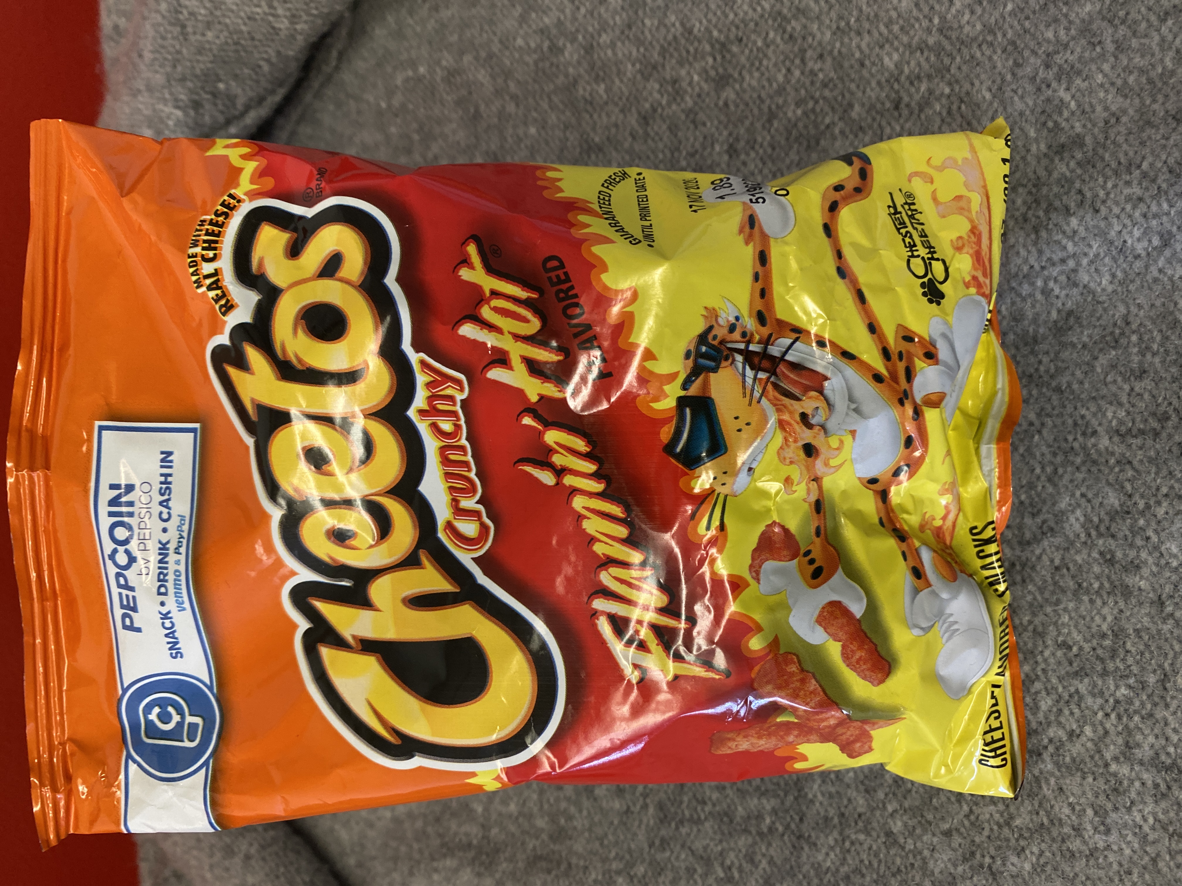 Order 3.25 oz. Cheetos Crunchy Flamin’ Hot food online from Just Dash It store, Englewood on bringmethat.com