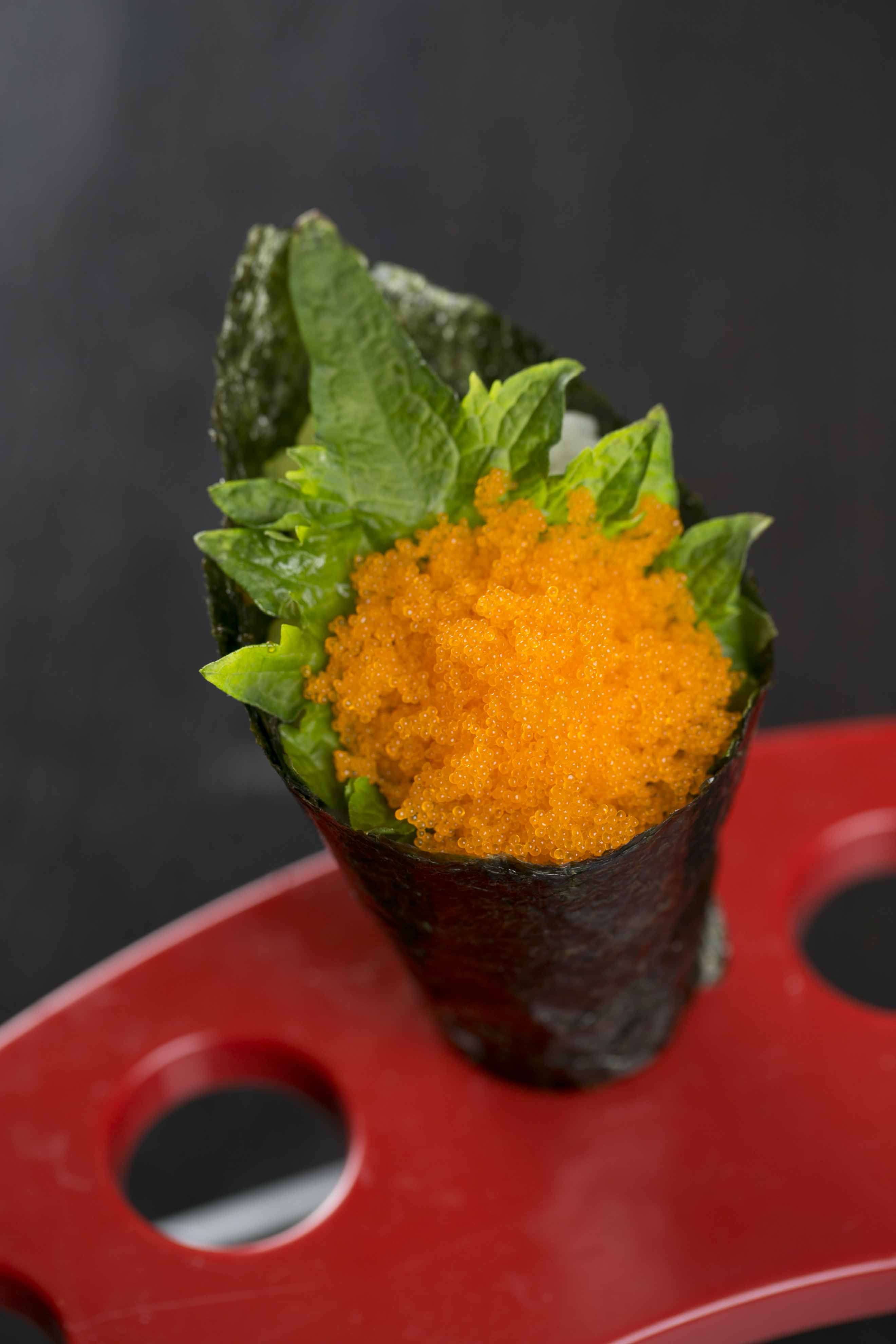 Order H11. Masago Hand Roll food online from Icho Izakaya Fusion Cuisine store, Temple City on bringmethat.com